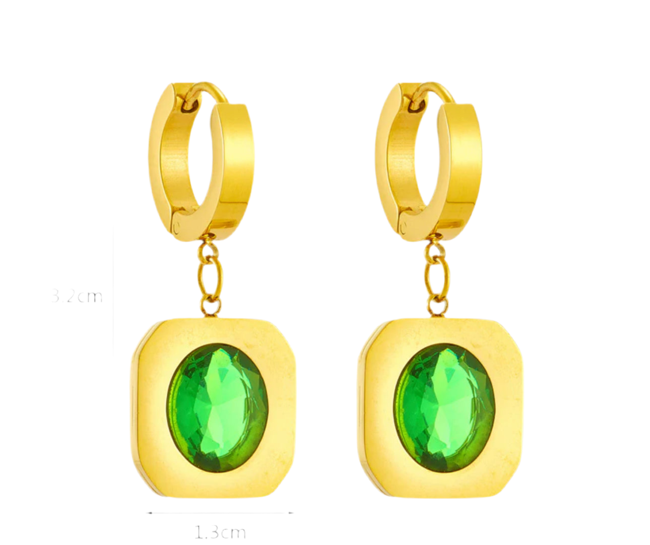 ‘Green Goddess’ Square Gold Earrings