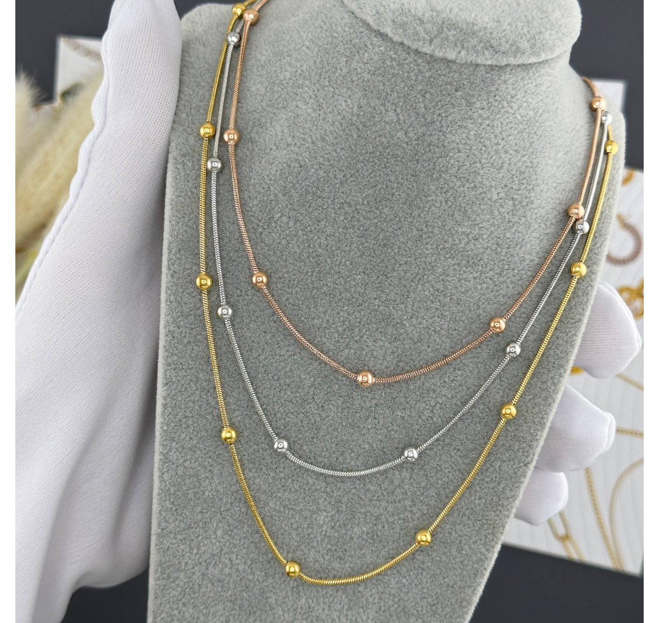 ‘Tricolour Elegance’ Layered Necklace