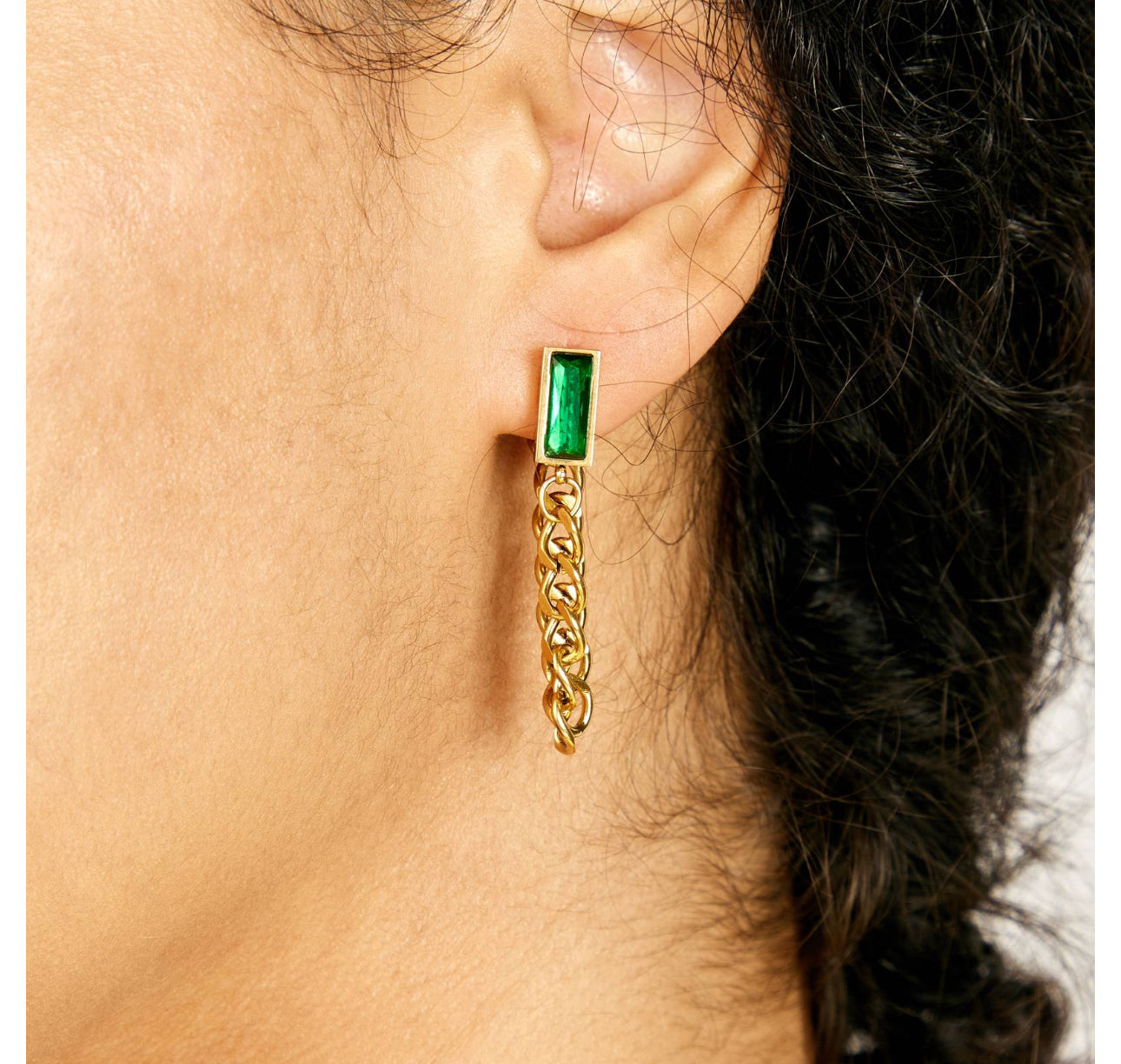 ‘Green Goddess' Chain Gold Earrings