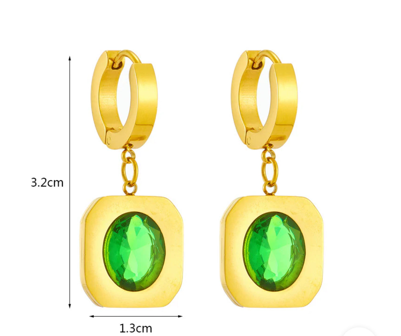 ‘Green Goddess’ Square Gold Earrings