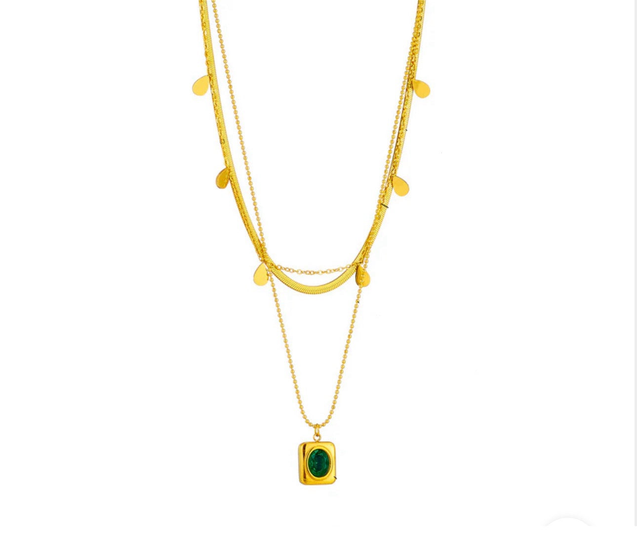 ‘Green Goddess’ Layered Gold Necklace