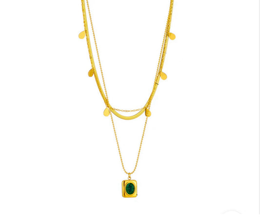 ‘Green Goddess’ Layered Gold Necklace