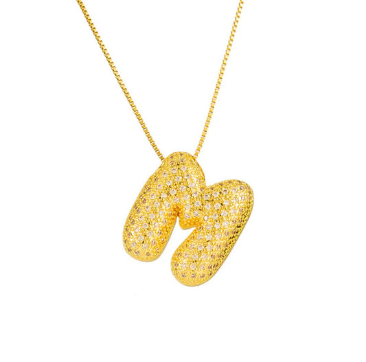 Bubble Initial Gold Necklace