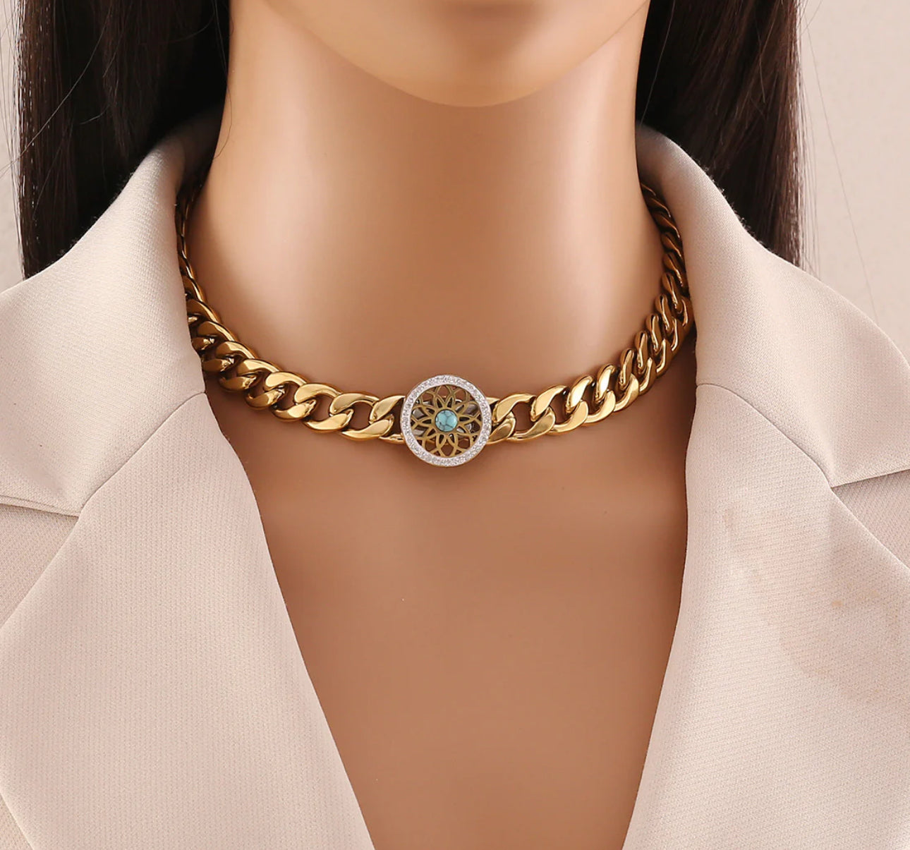 Eclipse Turquoise Thick Gold Chocker