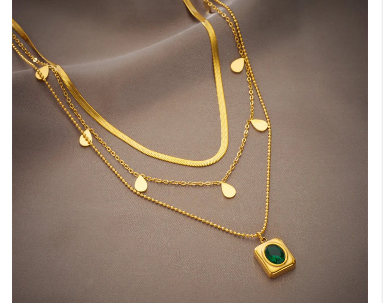 ‘Green Goddess’ Layered Gold Necklace