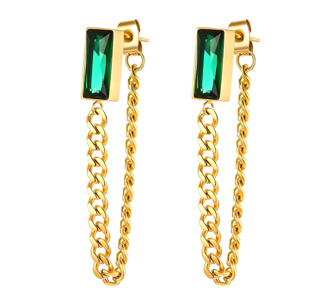 ‘Green Goddess' Chain Gold Earrings