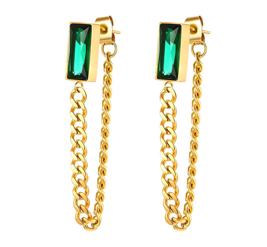 ‘Green Goddess' Chain Gold Earrings