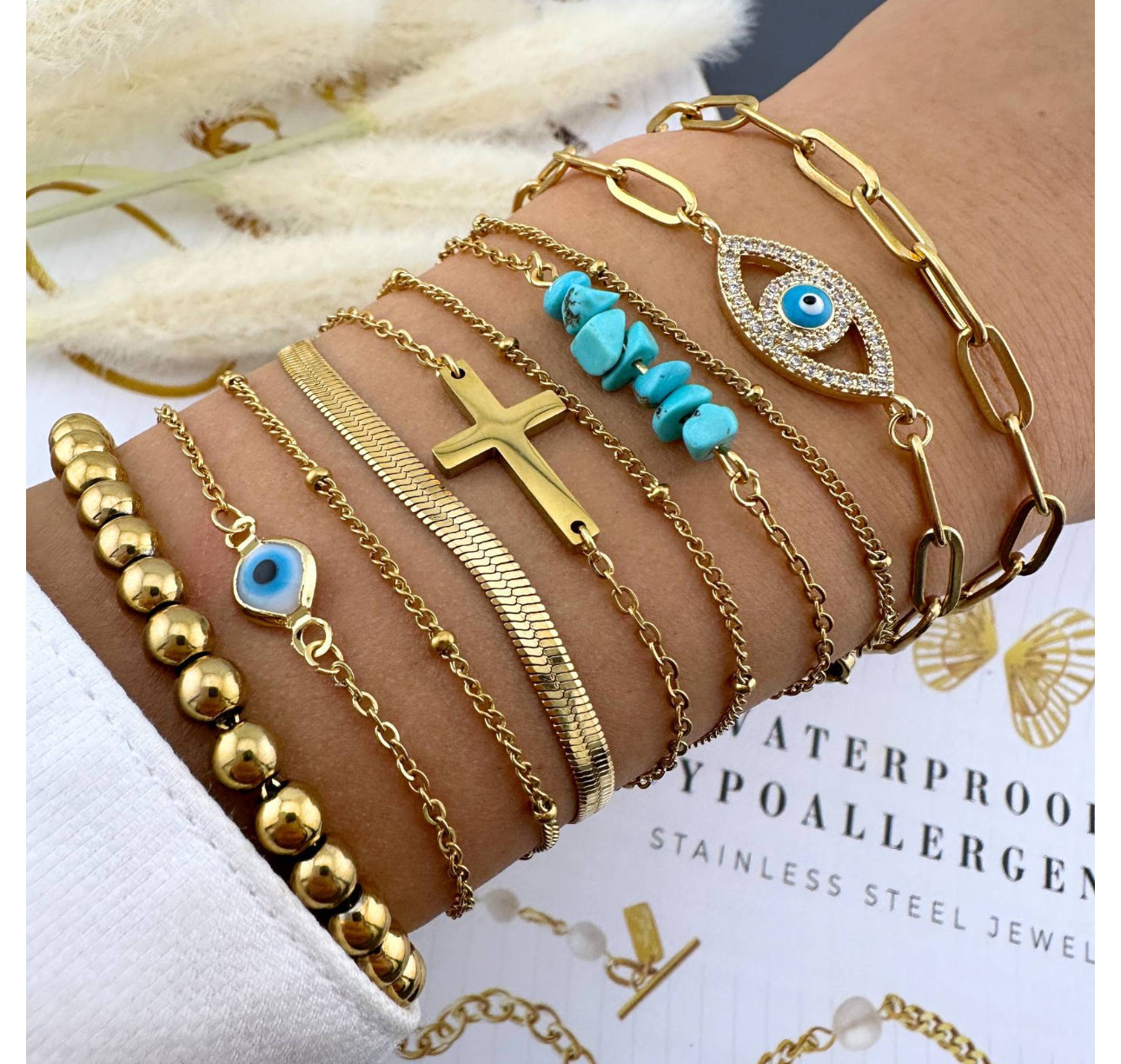 ‘Something blue’ Gold Bracelet Set